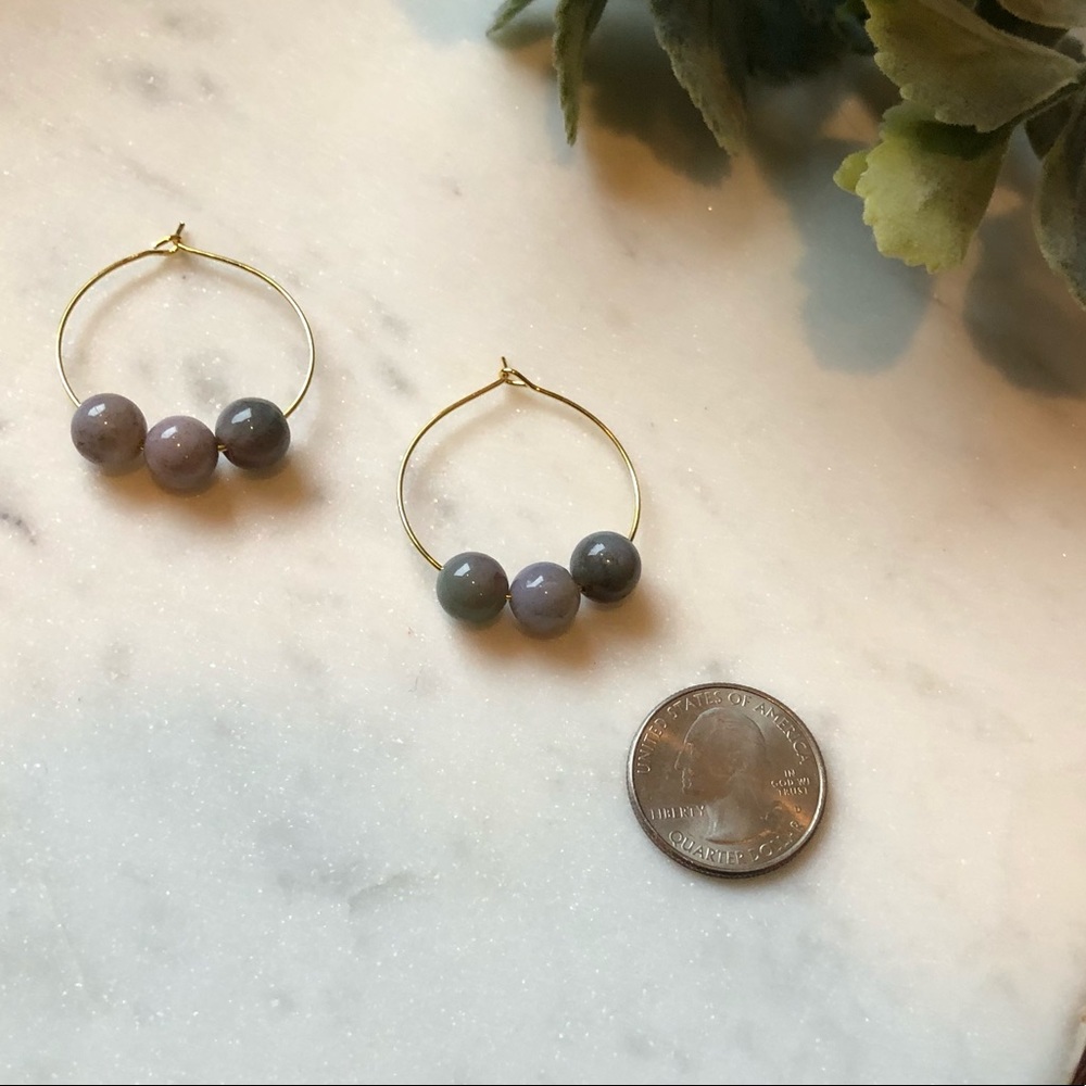 The Poppy in Neutral Grey- Dainty Hoop w/ Beads - Picture 5 of 5
